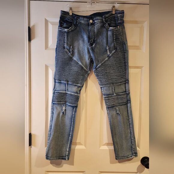Men's stretchy textured straight leg jeans size XL - Picture 1 of 4